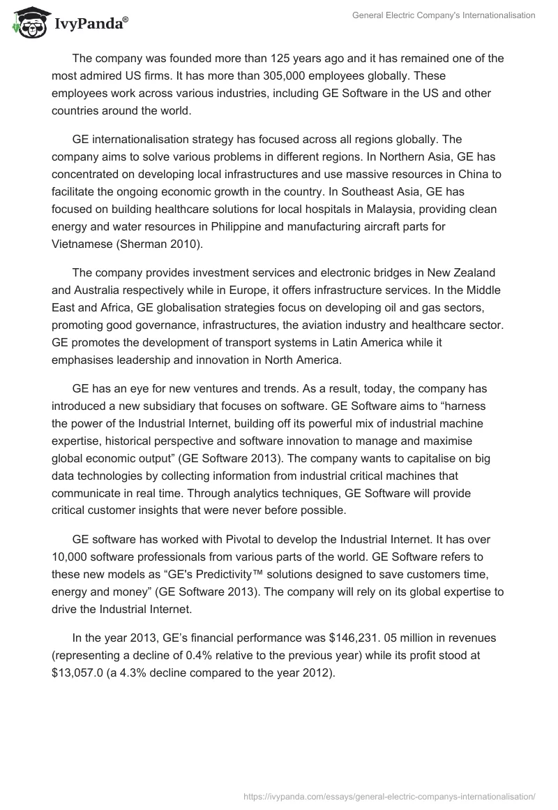 General Electric Company's Internationalisation. Page 2