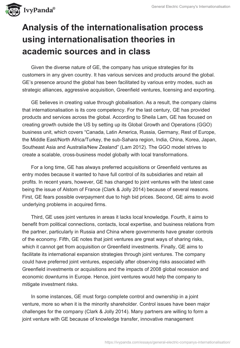 General Electric Company's Internationalisation. Page 3