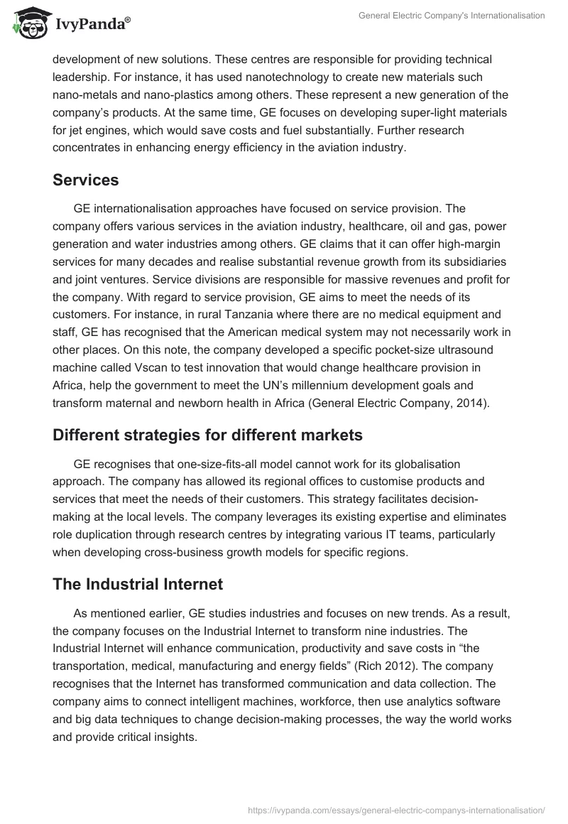 General Electric Company's Internationalisation. Page 5