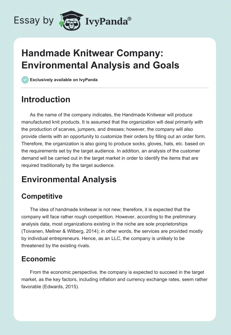 Handmade Knitwear Company: Environmental Analysis and Goals. Page 1