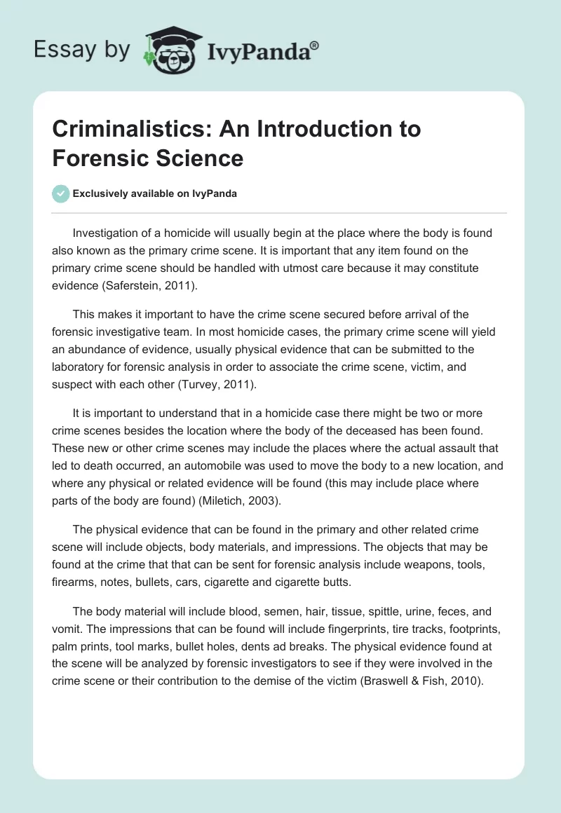 Criminalistics: An Introduction to Forensic Science. Page 1