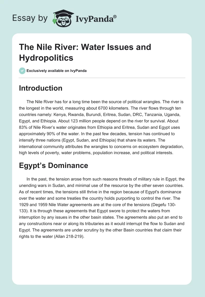 The Nile River: Water Issues and Hydropolitics. Page 1