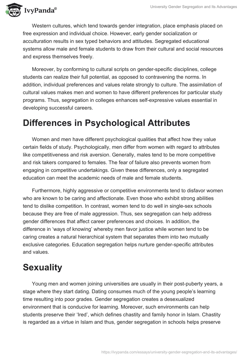 University Gender Segregation and Its Advantages. Page 2
