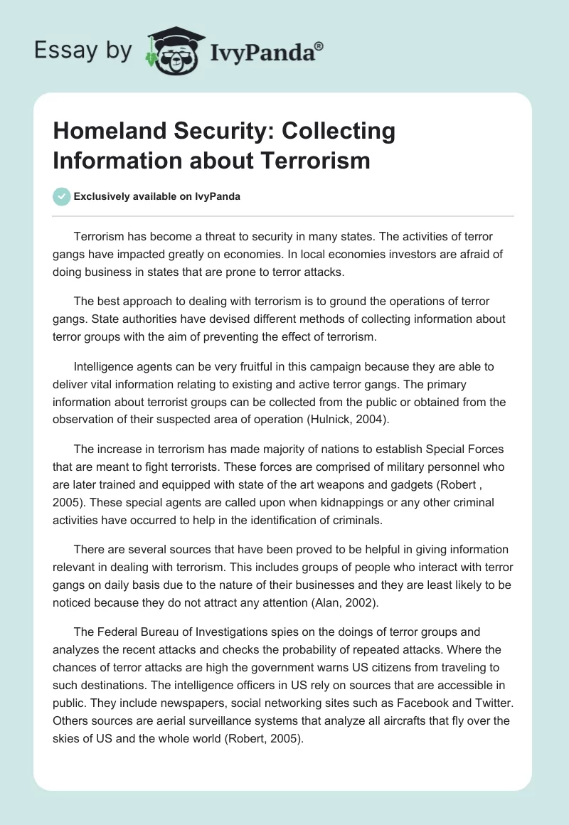 Homeland Security: Collecting Information about Terrorism. Page 1