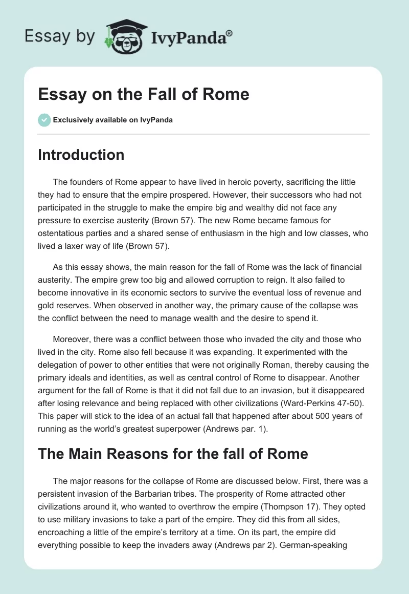 Essay on the Fall of Rome. Page 1