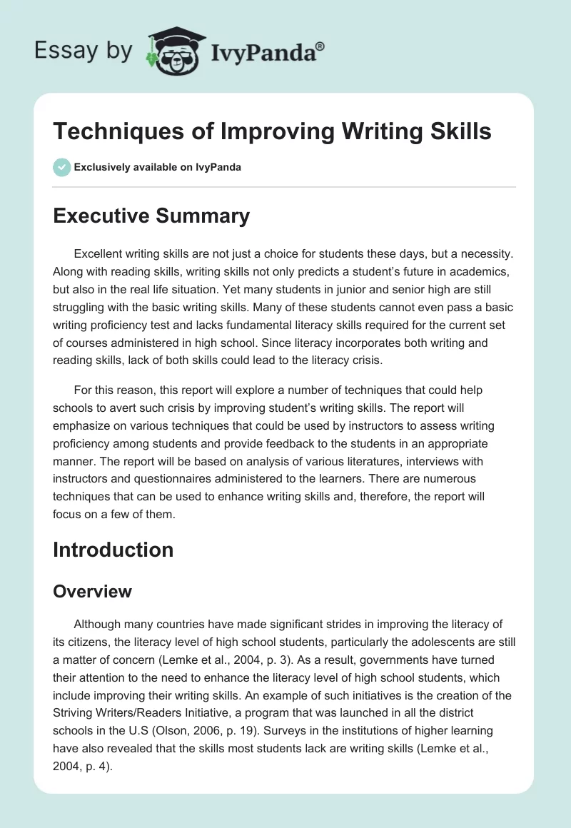 Techniques of Improving Writing Skills. Page 1