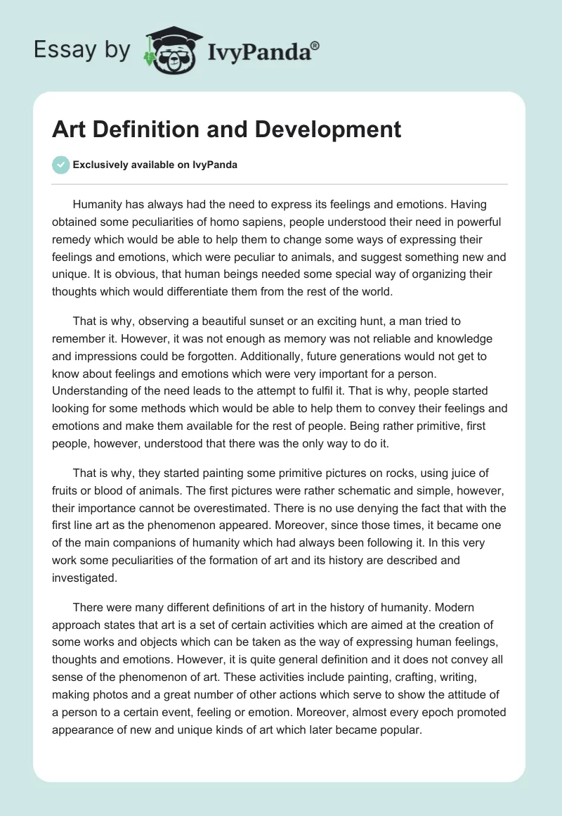 Art Definition and Development. Page 1