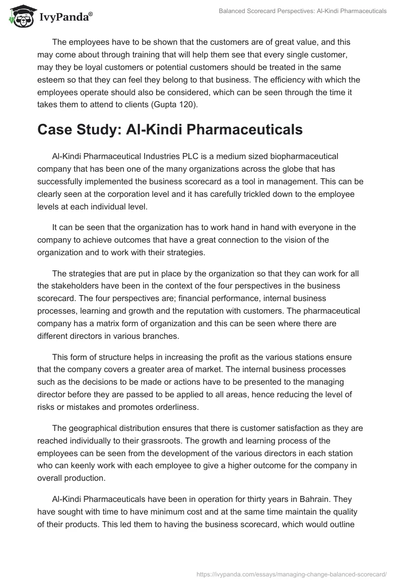 Balanced Scorecard Perspectives: Al-Kindi Pharmaceuticals. Page 4