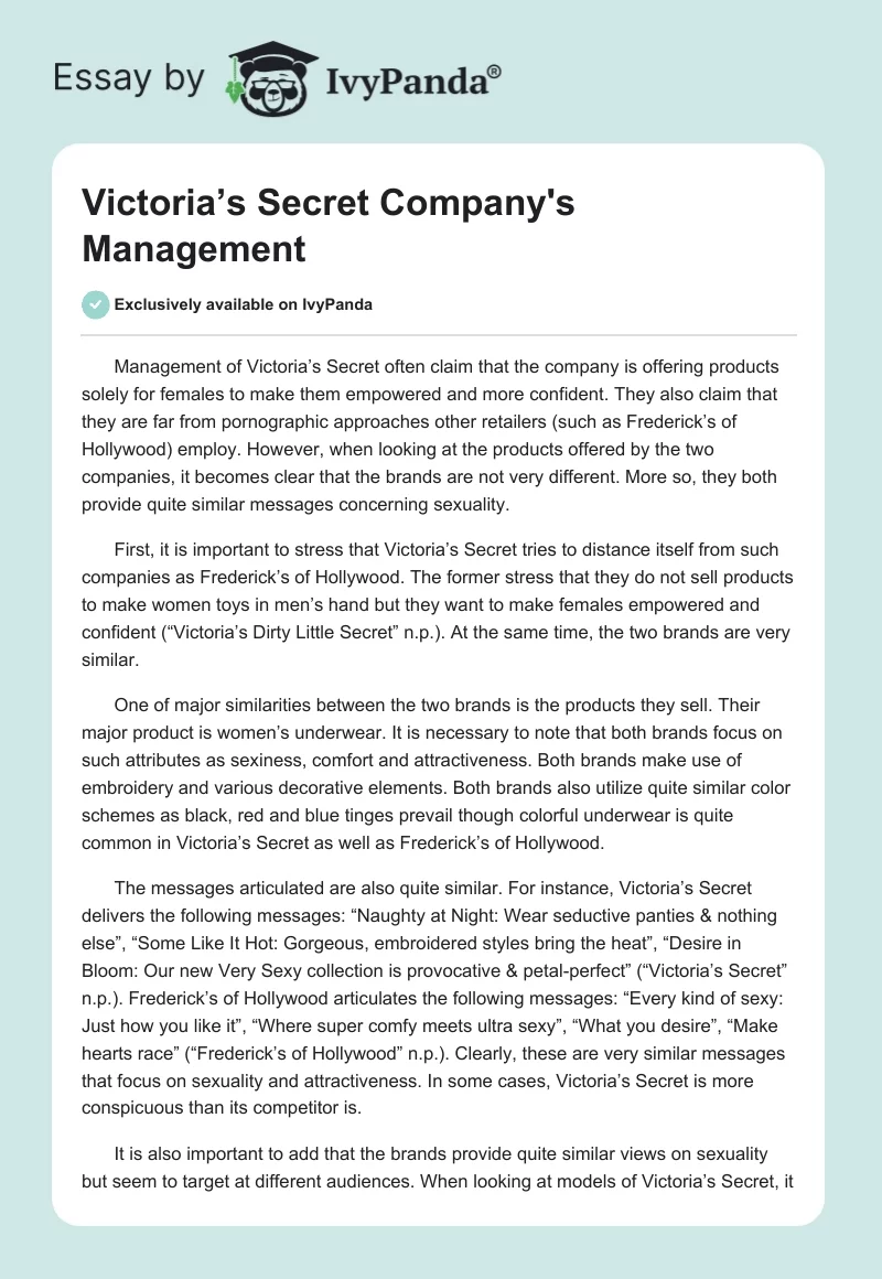 Victoria’s Secret Company's Management. Page 1