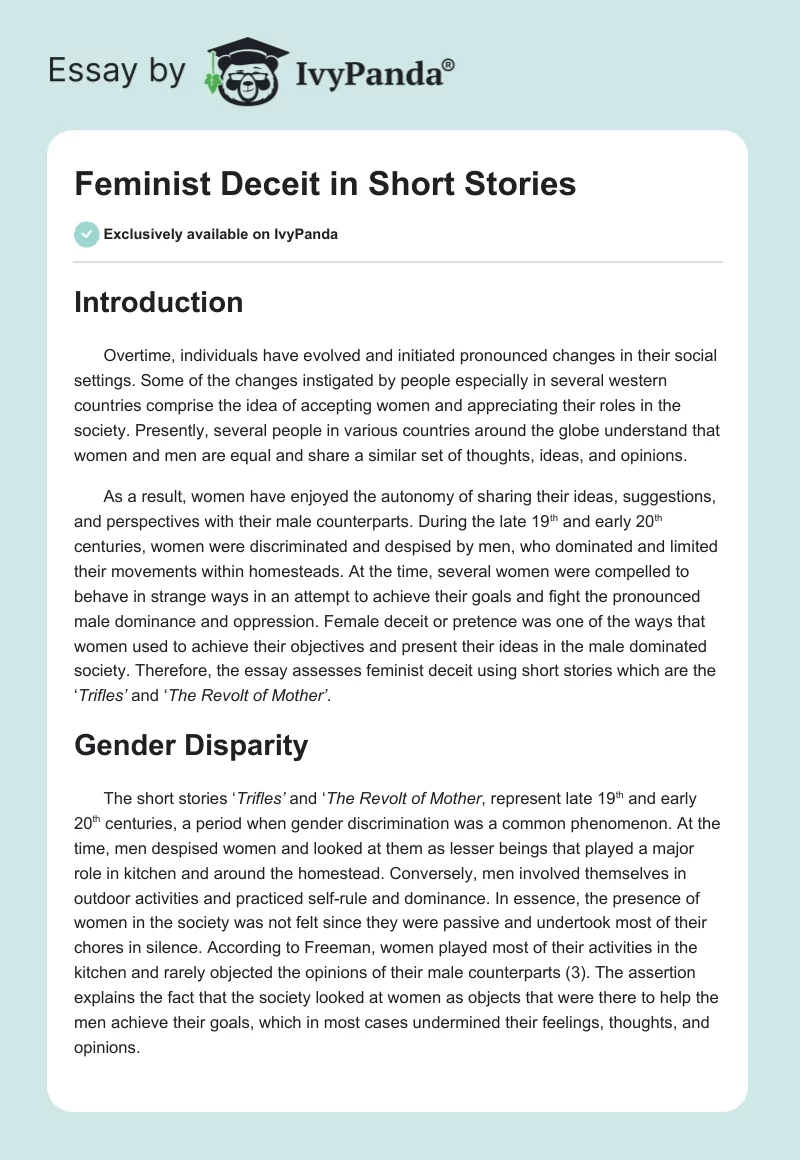 Feminist Deceit in Short Stories. Page 1