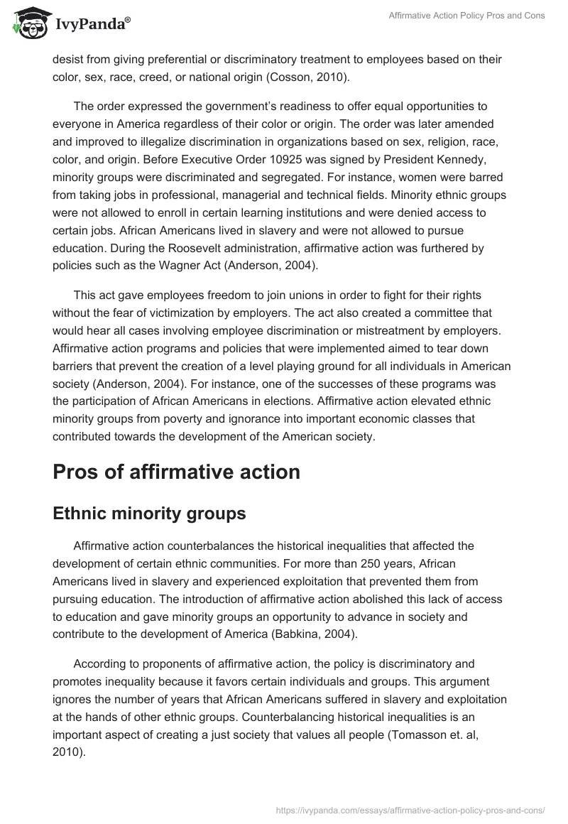 Affirmative Action Policy Pros and Cons. Page 2