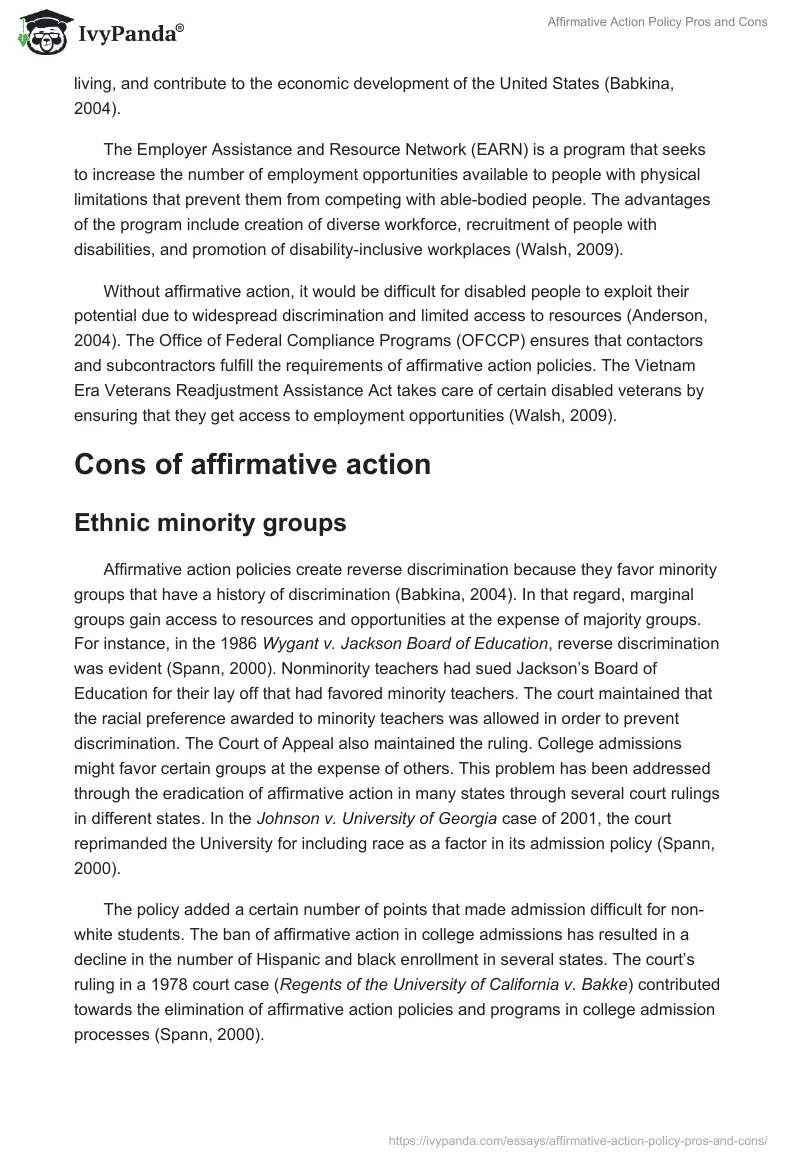 Affirmative Action Policy Pros and Cons. Page 4