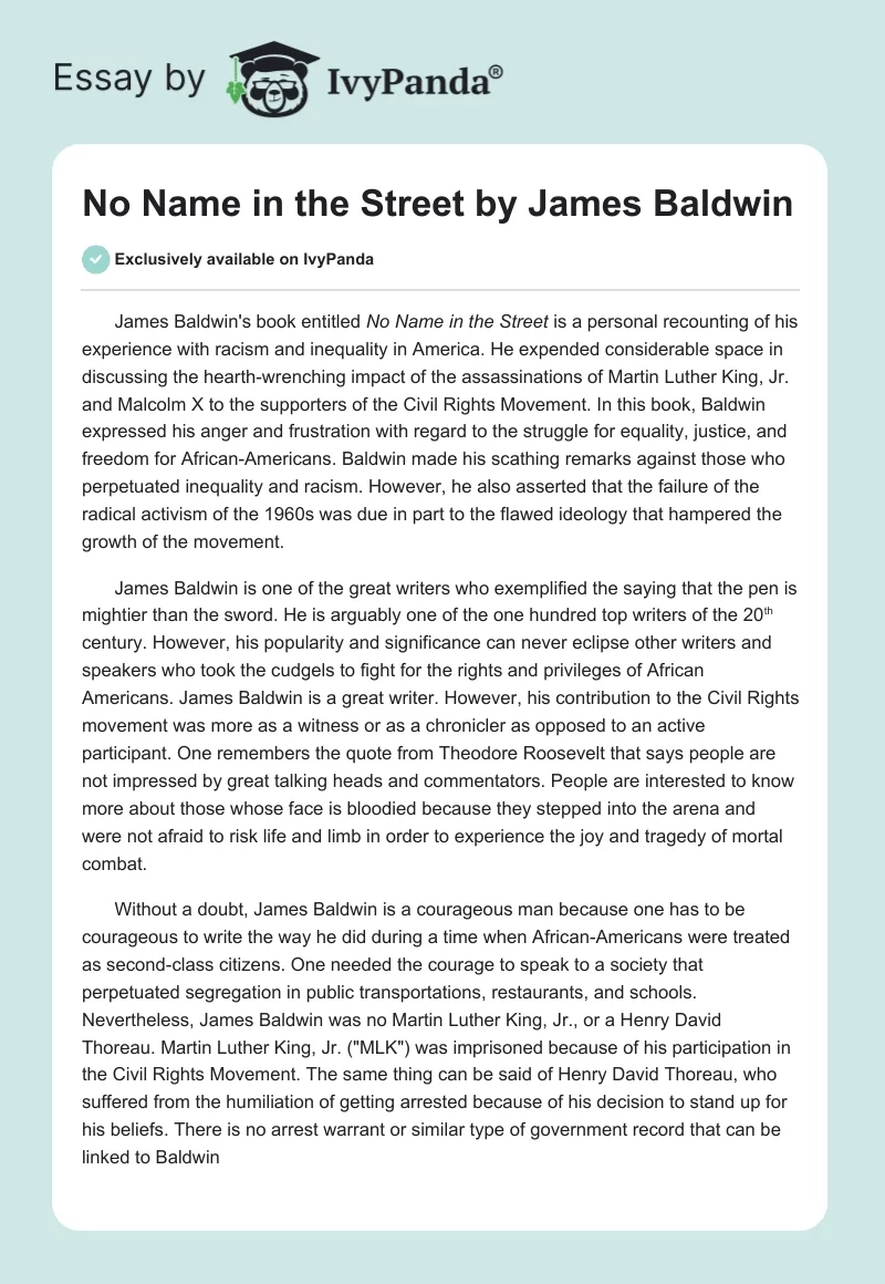 "No Name in the Street" by James Baldwin. Page 1