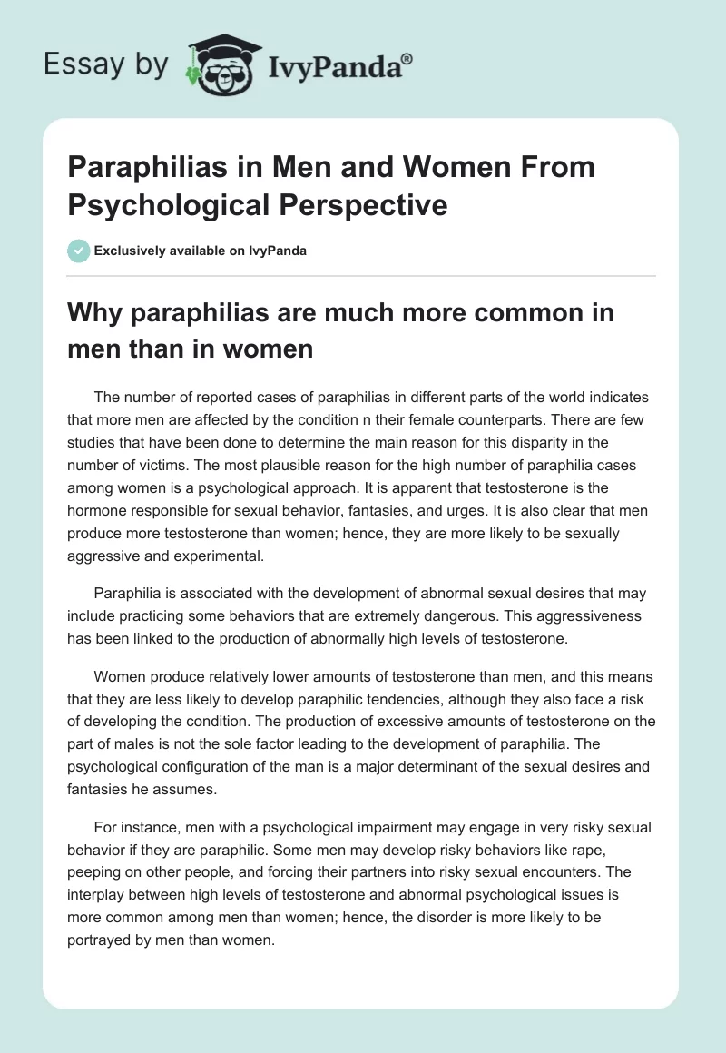 Paraphilias in Men and Women From Psychological Perspective. Page 1