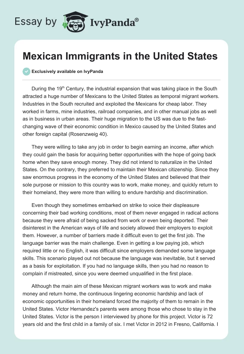 Mexican Immigrants in the United States. Page 1