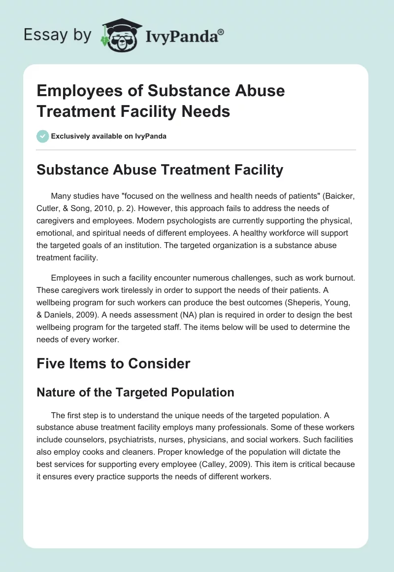 Employees of Substance Abuse Treatment Facility Needs. Page 1