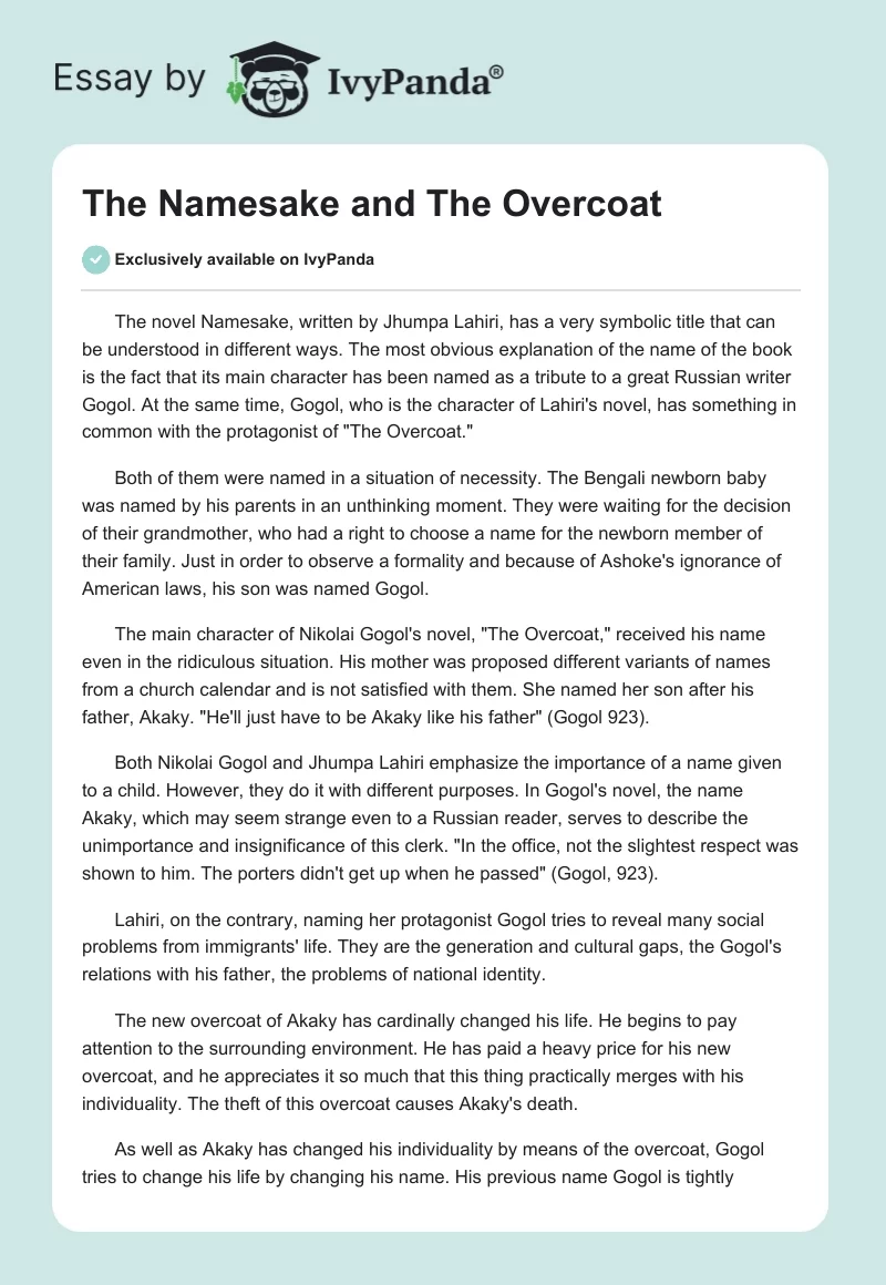 "The Namesake" and "The Overcoat". Page 1