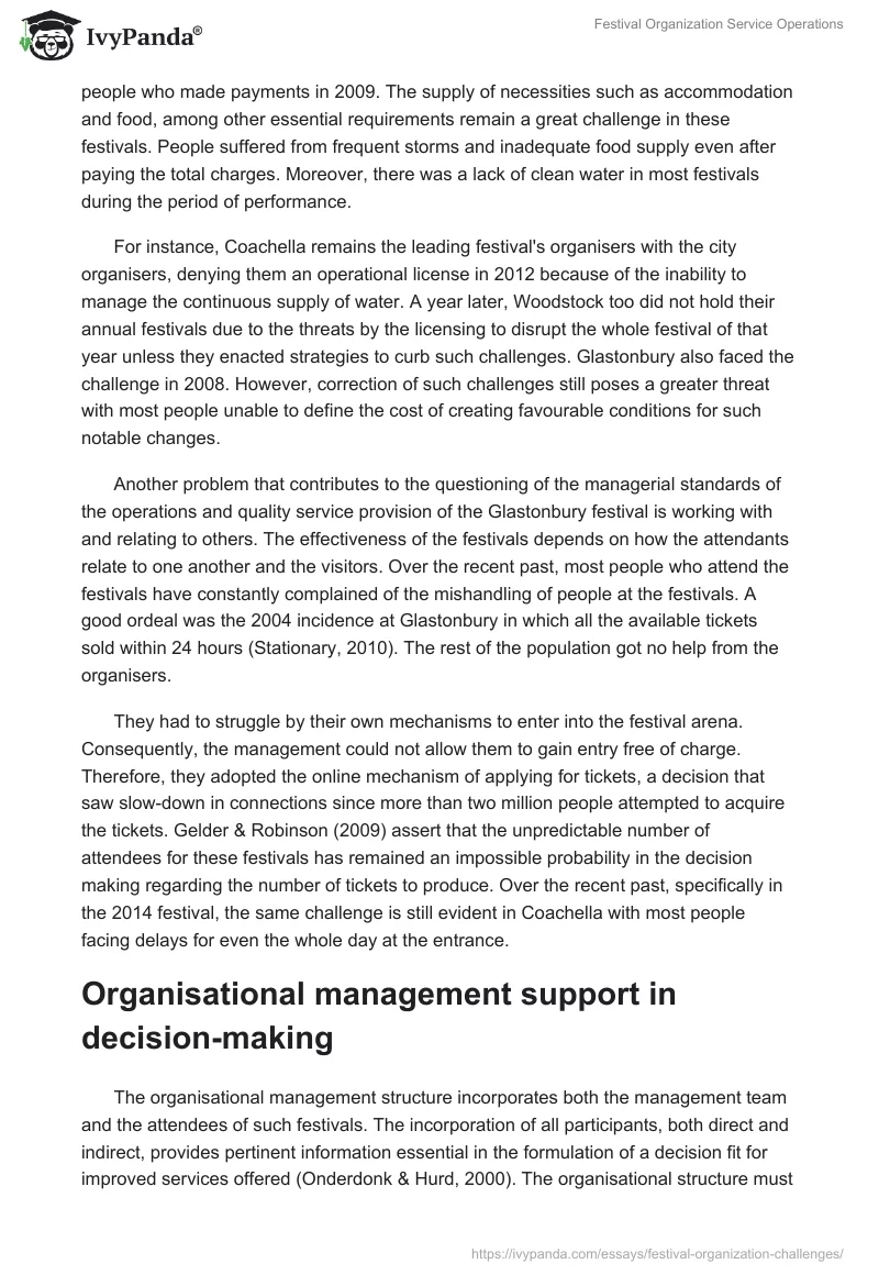 Festival Organization Service Operations. Page 4