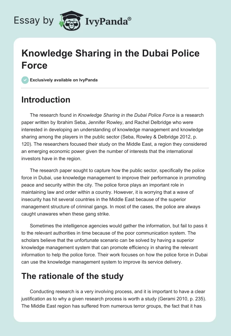 Knowledge Sharing in the Dubai Police Force. Page 1