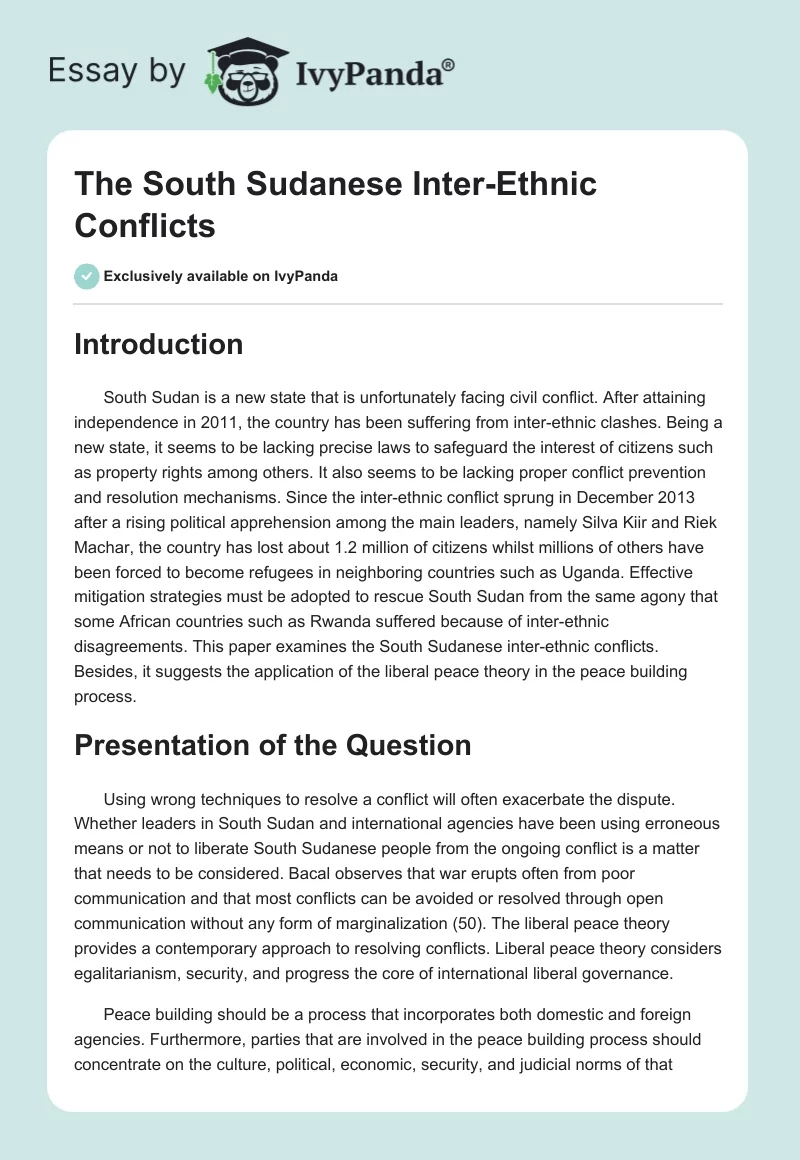 The South Sudanese Inter-Ethnic Conflicts. Page 1