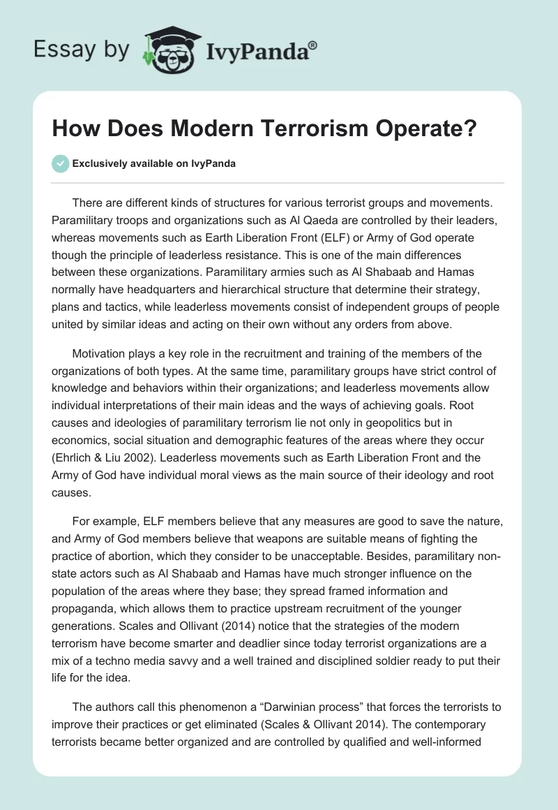 How Does Modern Terrorism Operate?. Page 1