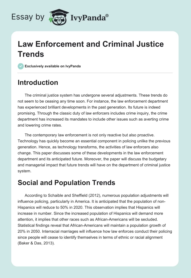 Law Enforcement and Criminal Justice Trends. Page 1