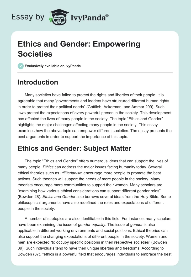 Ethics and Gender: Empowering Societies. Page 1