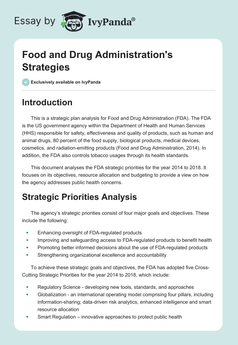 Food and Drug Administration's Strategies. Page 1
