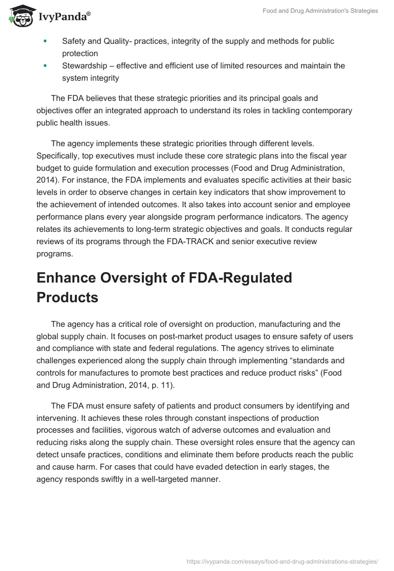Food and Drug Administration's Strategies. Page 2