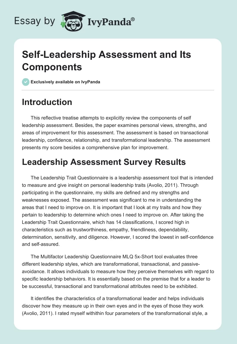 Self-Leadership Assessment and Its Components. Page 1