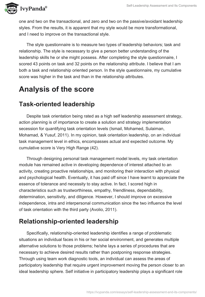 Self-Leadership Assessment and Its Components. Page 2