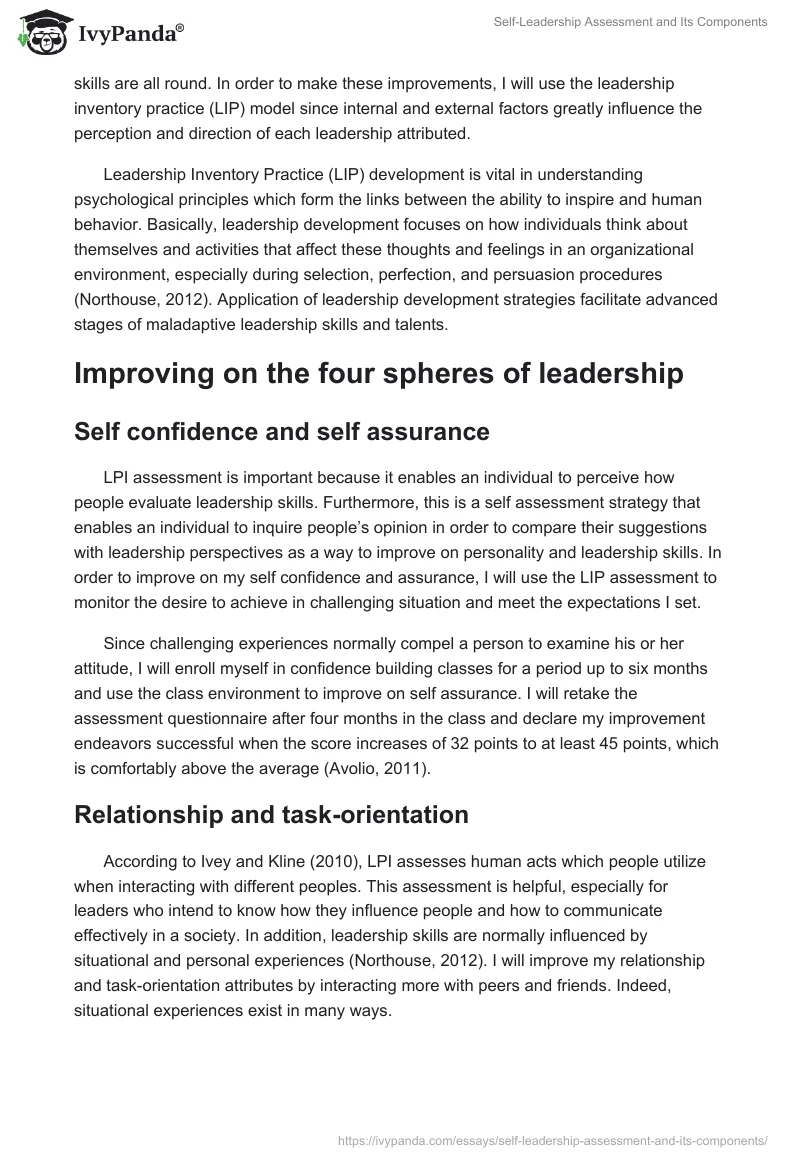 Self-Leadership Assessment and Its Components. Page 4