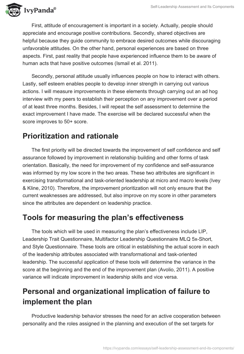 Self-Leadership Assessment and Its Components. Page 5