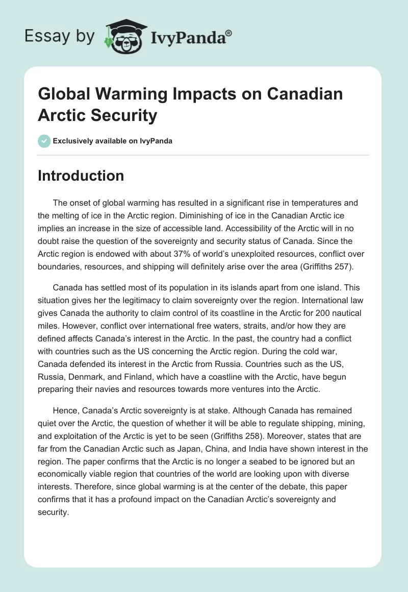 Global Warming Impacts on Canadian Arctic Security. Page 1