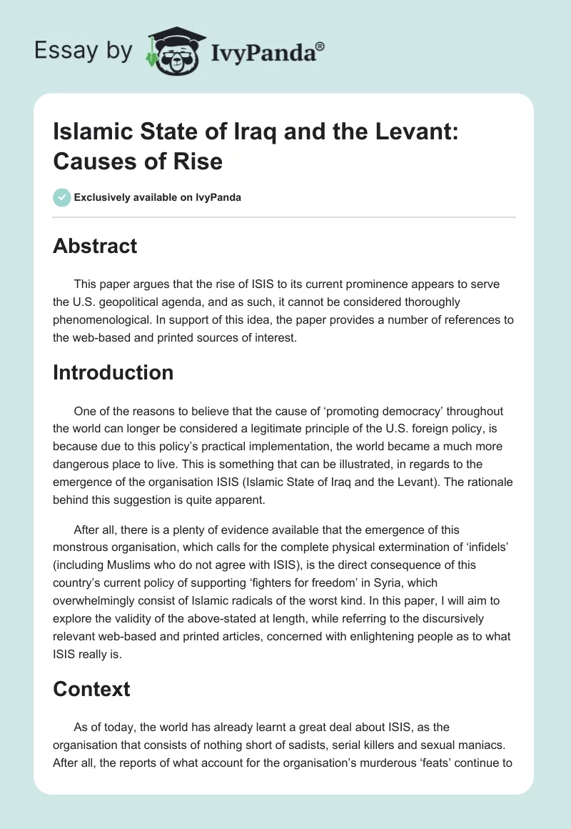 Islamic State of Iraq and the Levant: Causes of Rise. Page 1