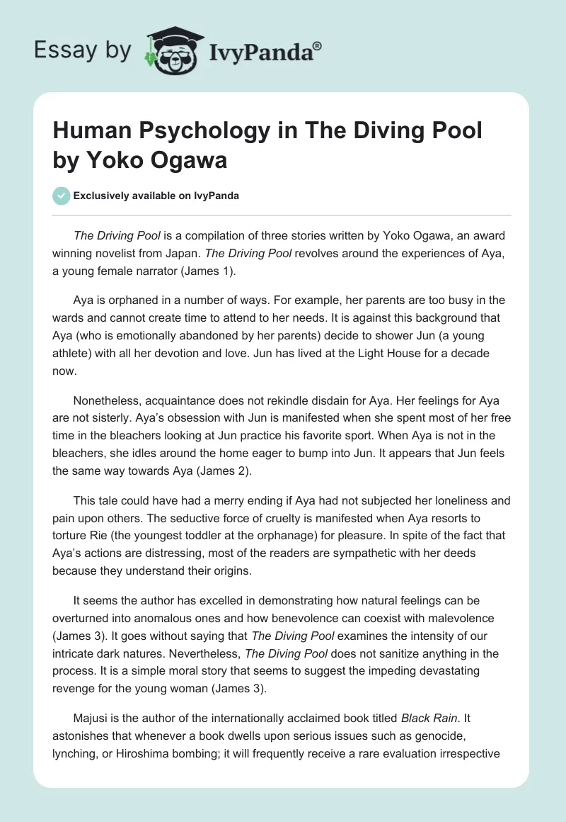 Human Psychology in "The Diving Pool" by Yoko Ogawa. Page 1