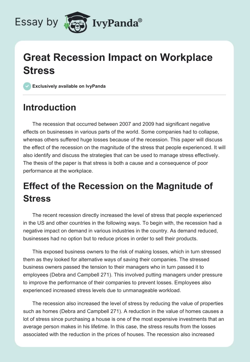 Great Recession Impact on Workplace Stress. Page 1