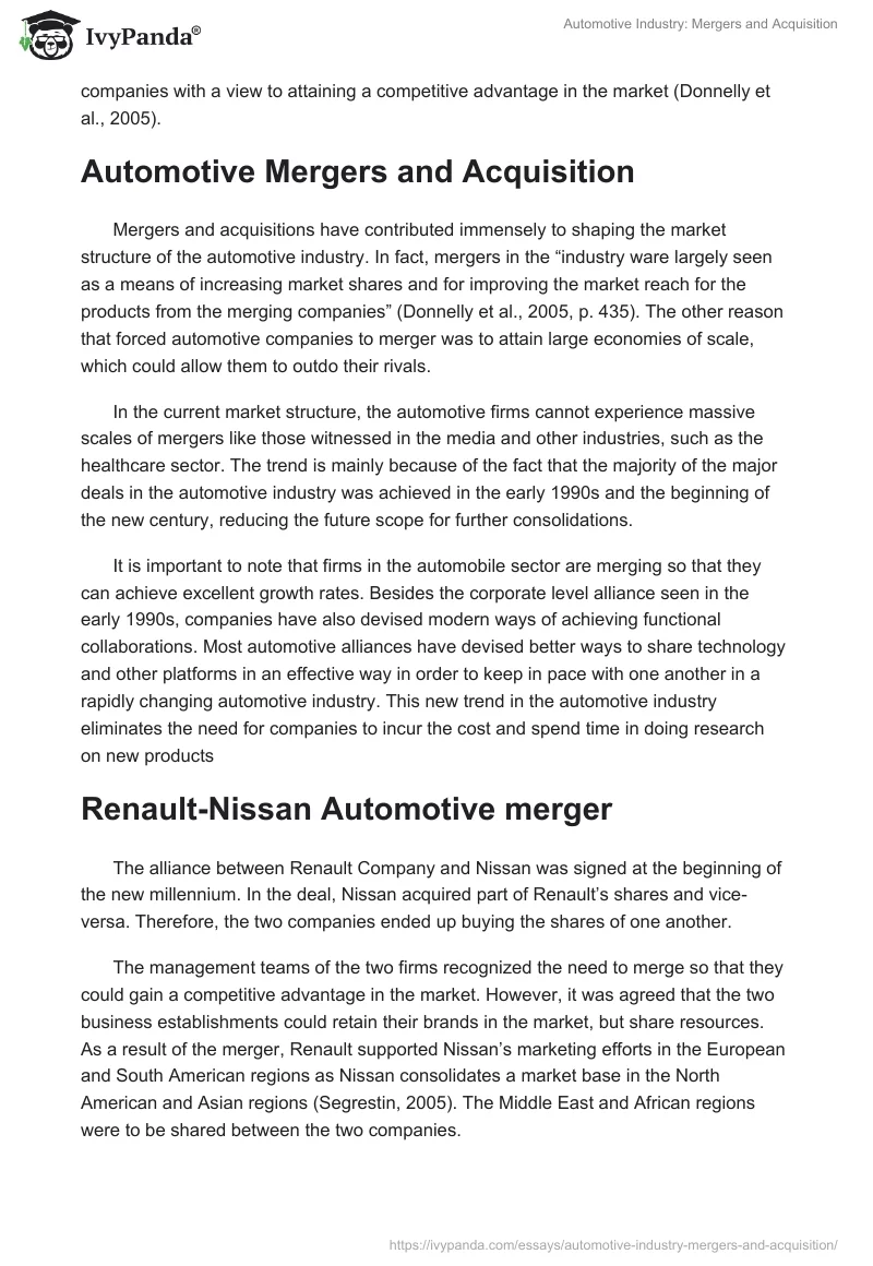 Automotive Industry: Mergers and Acquisition. Page 2