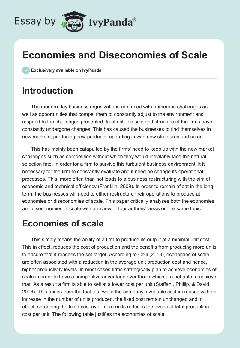 Economies and Diseconomies of Scale. Page 1