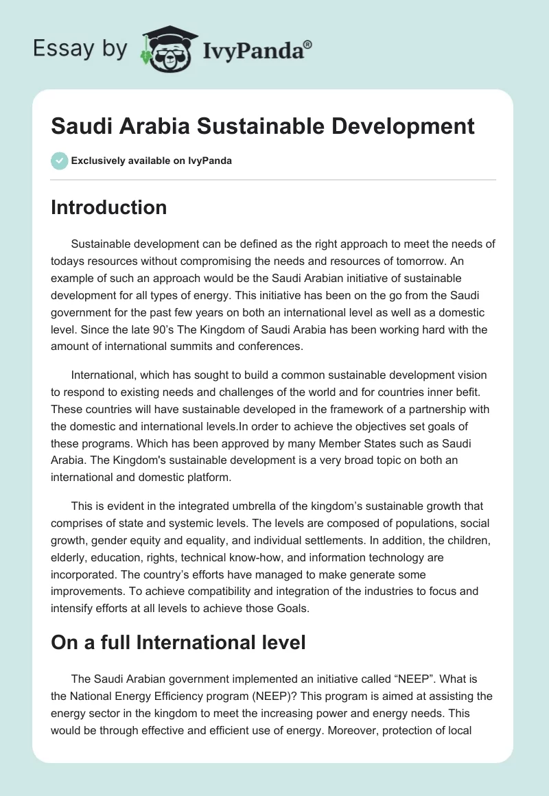 Saudi Arabia Sustainable Development. Page 1