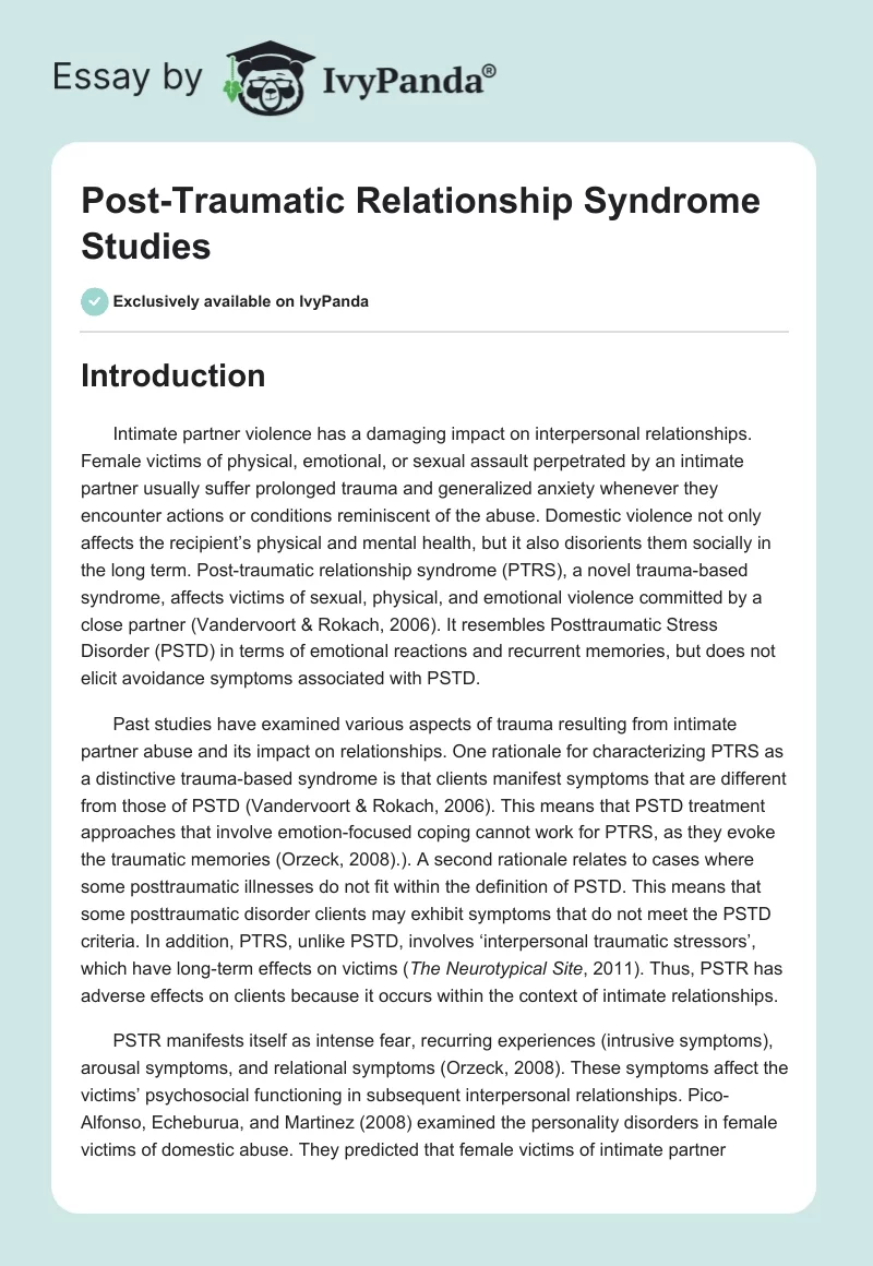 Post-Traumatic Relationship Syndrome Studies. Page 1