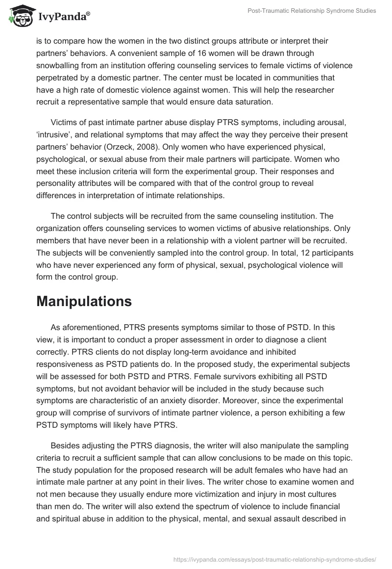 Post-Traumatic Relationship Syndrome Studies. Page 4