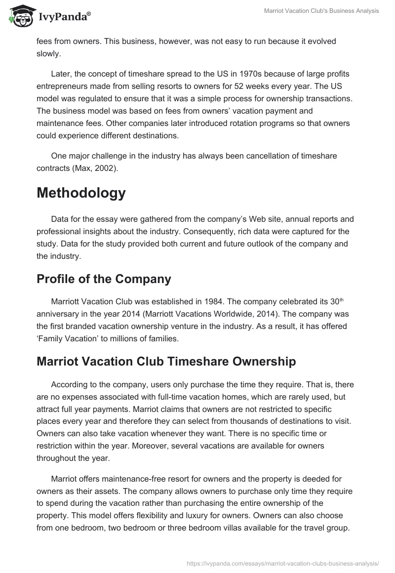 Marriot Vacation Club's Business Analysis. Page 2