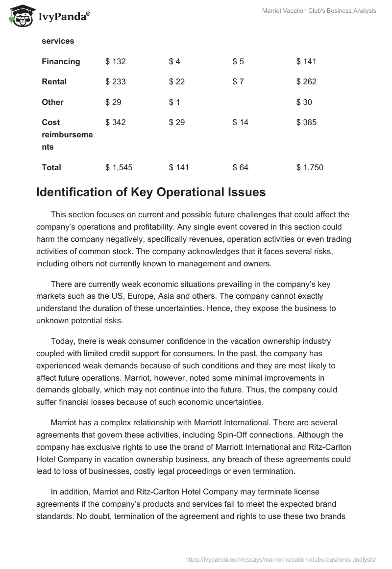 Marriot Vacation Club's Business Analysis. Page 5