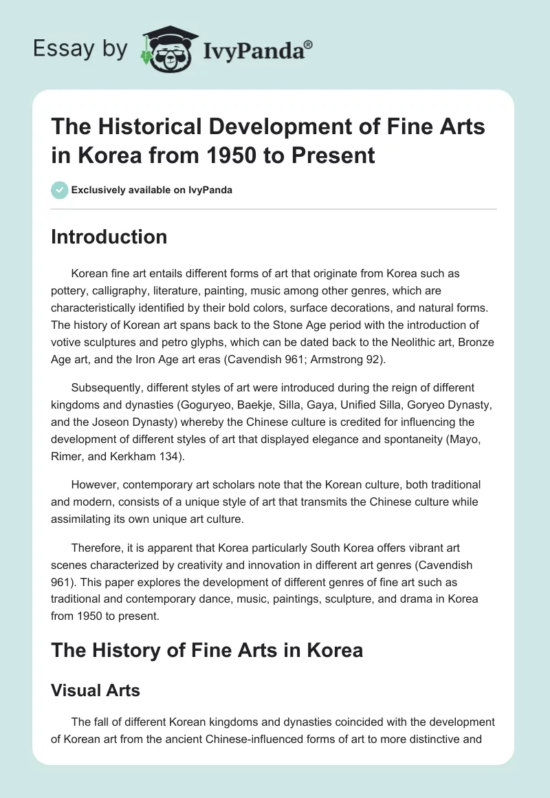 The Historical Development of Fine Arts in Korea from 1950 to Present. Page 1