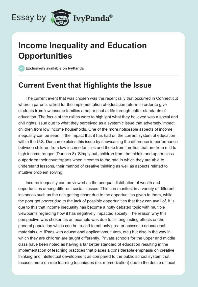 Income Inequality and Education Opportunities. Page 1