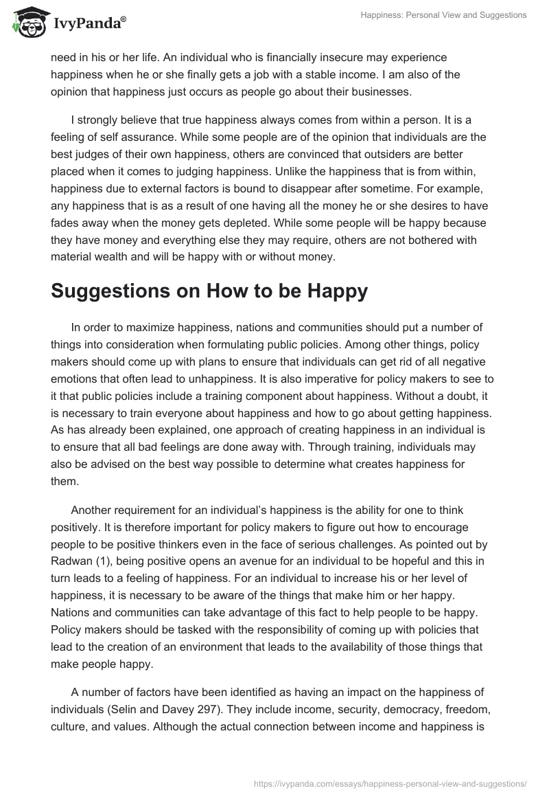 Happiness: Personal View and Suggestions. Page 2