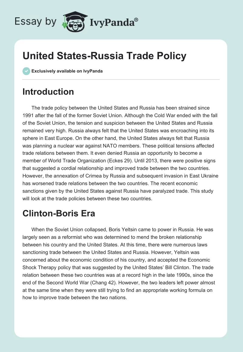 United States-Russia Trade Policy. Page 1