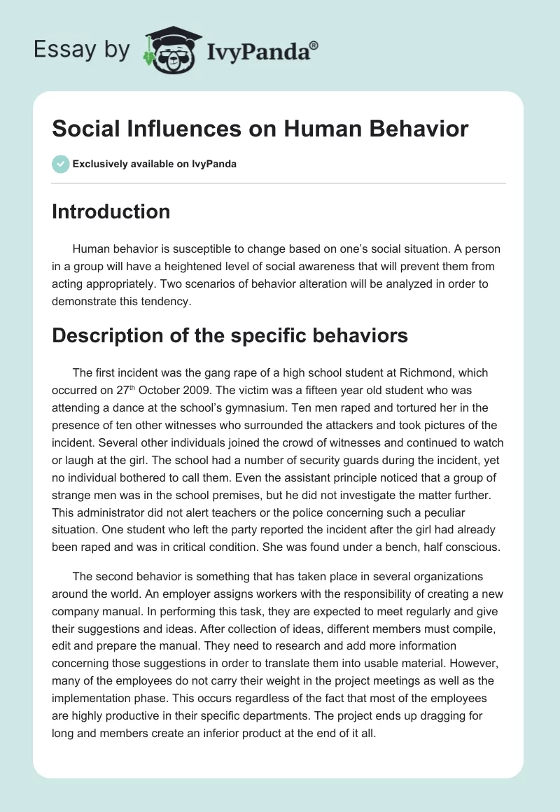 Social Influences on Human Behavior. Page 1