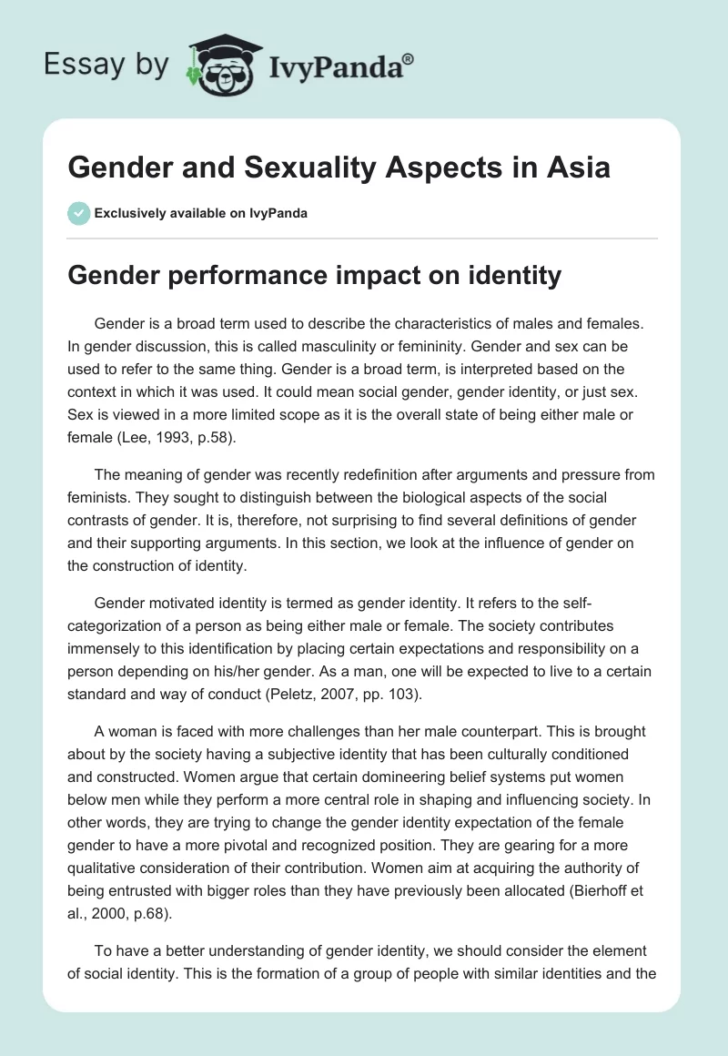 Gender and Sexuality Aspects in Asia. Page 1